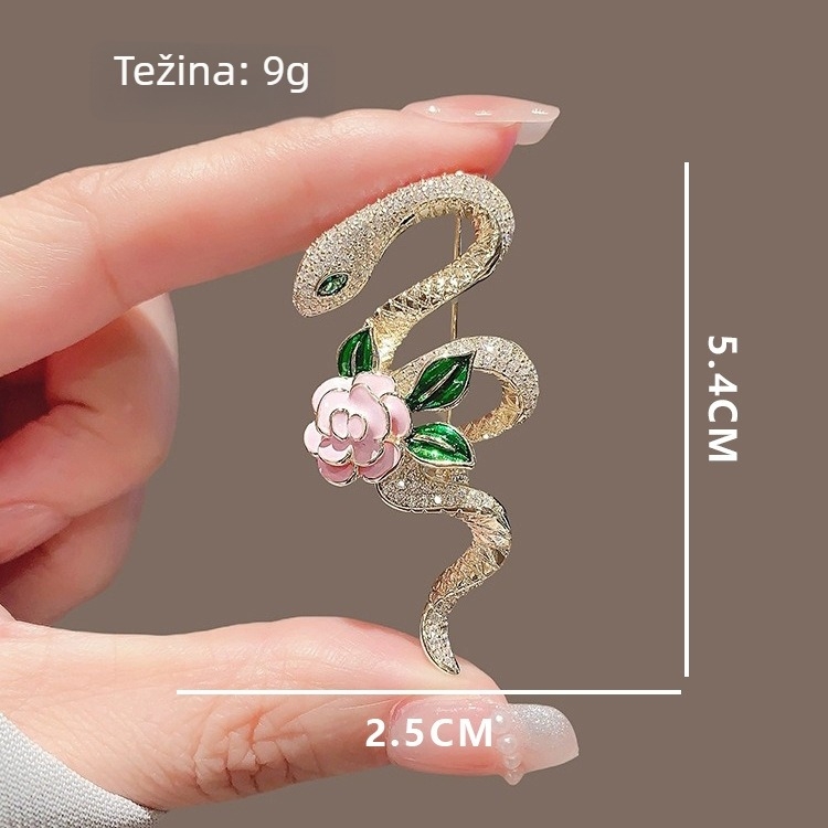 Broš s cvjetnim dizajnom zmije, legura, potpuno dijamantni motiv, nadahnut zviježđem zodijaka, završetak kapljica ulja