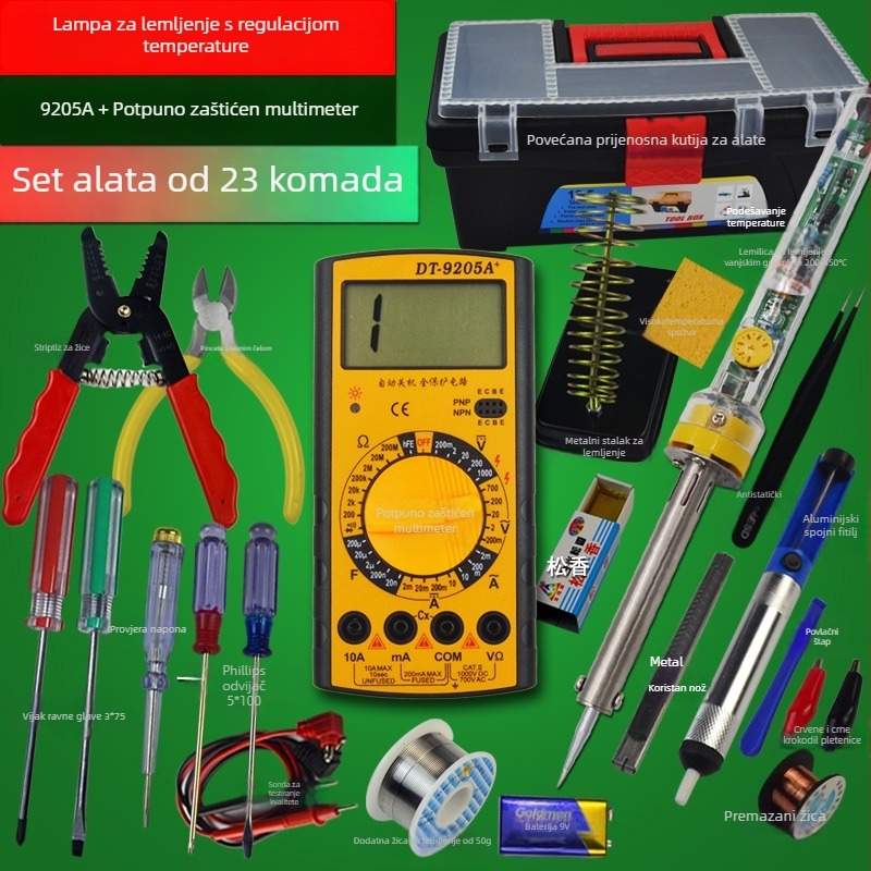 Set od 23 komada: multimetar i lemilica s reguliranom temperaturom za kućne elektroničke popravke