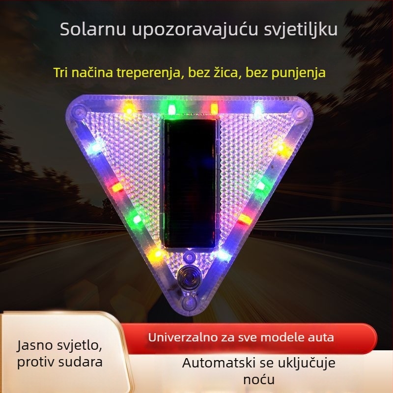 Automobilsko solarno upozoravajuće svjetlo za sprječavanje zadnjeg sudara, visoko-intenzivna svjetlost, snažan magnet, napajanje (Bez brenda; Kompatibilno s drugim modelima; Podrška od originalne tvornice)