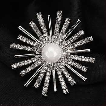 Broš od legure, stil snježne pahulje, visoka kvaliteta, biserom i kristalima, dijamantno završetak, šifra xz201230, pogodno za vjenčanja i darove