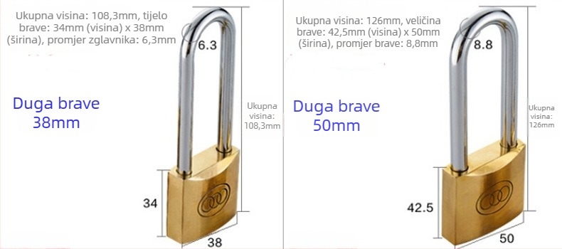 Kućni katanc, željezno tijelo, pocinčana površina, debeli dizajn, vodootporan i čvrst; modeli 20/25/32/38/50/63/75; pogodan za vrata prostorija, metalne i drvene vrata, ormariće i prtljagu