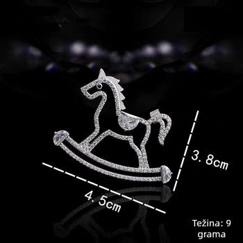Broš s prorezanim konjićem, legura, elektroplatiranje, lagani luksuzni stil