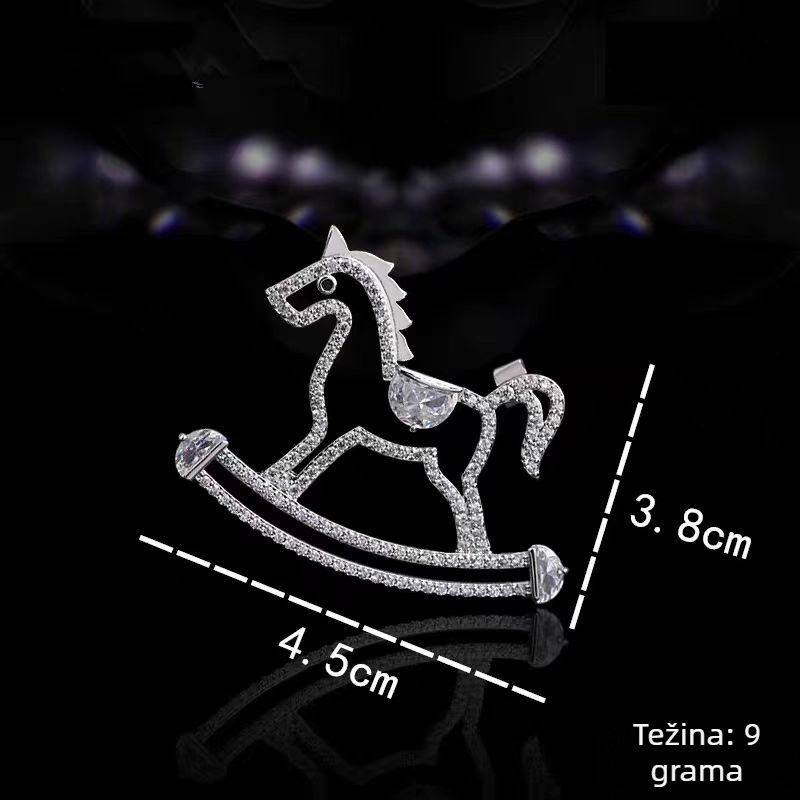 Broš s prorezanim konjićem, legura, elektroplatiranje, lagani luksuzni stil