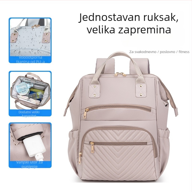 Ruksak za mamu s velikim kapacitetom – lagani PU ruksak za bebu, višefunkcionalan, s jastučićima zraka na ramenima | stil putovanja za slobodno vrijeme