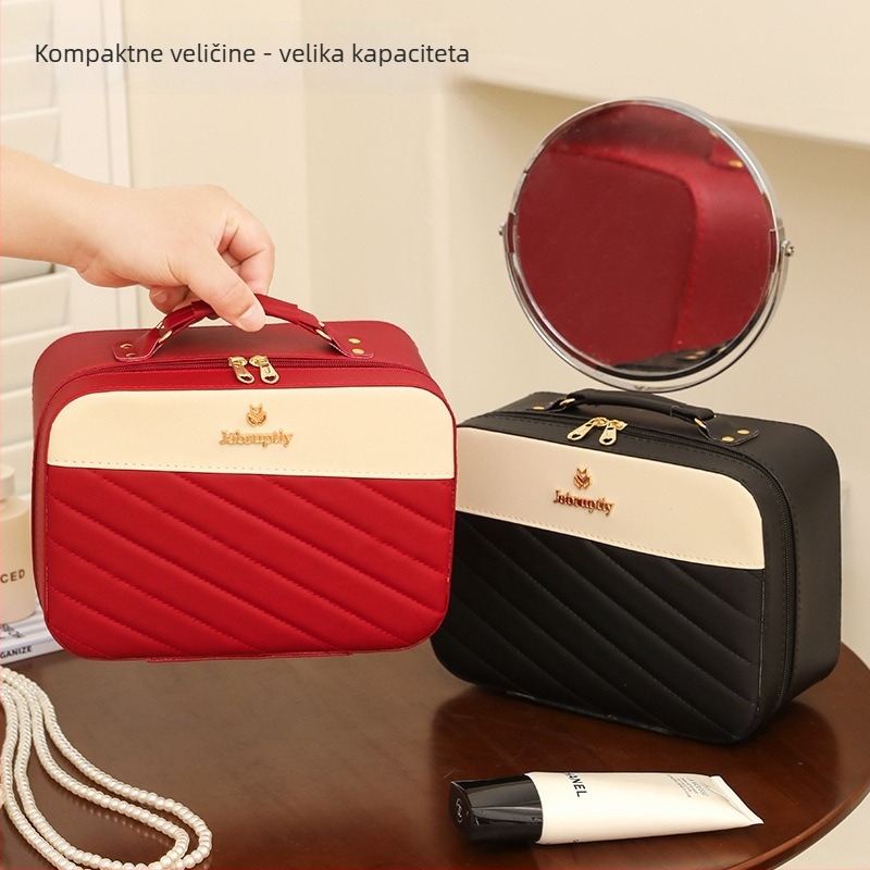 Putna torbica za kozmetiku, visoke kapacitete, unisex (Materijal PU, zatvarač, univerzalni kotači, vodootporna, težina 550 g)