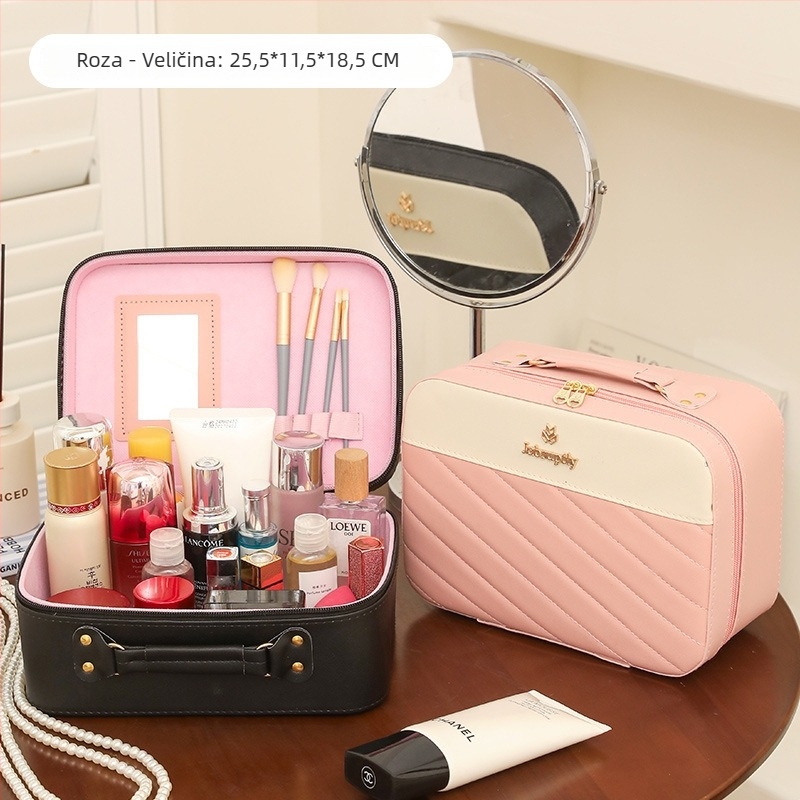 Putna torbica za kozmetiku, visoke kapacitete, unisex (Materijal PU, zatvarač, univerzalni kotači, vodootporna, težina 550 g)