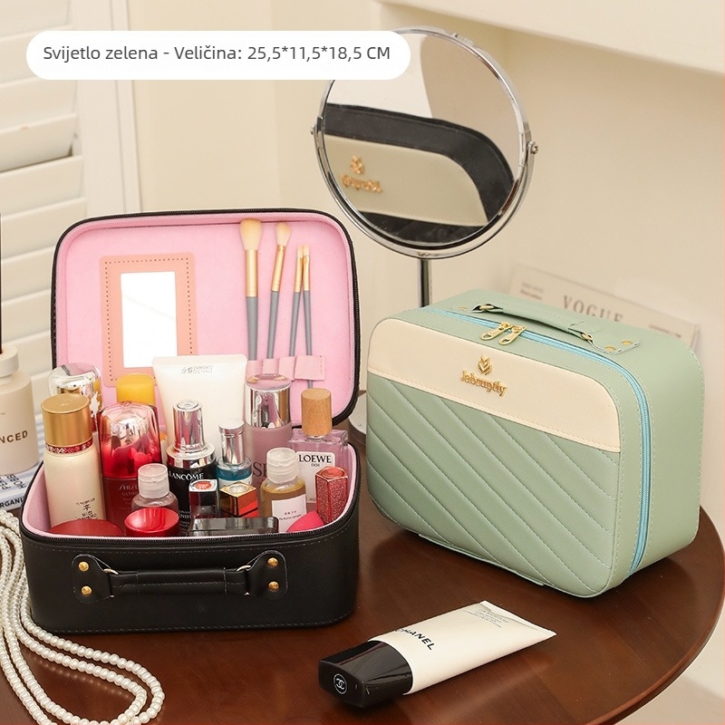 Putna torbica za kozmetiku, visoke kapacitete, unisex (Materijal PU, zatvarač, univerzalni kotači, vodootporna, težina 550 g)