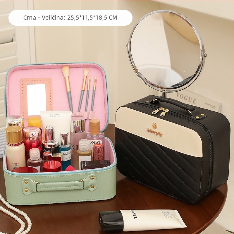 Putna torbica za kozmetiku, visoke kapacitete, unisex (Materijal PU, zatvarač, univerzalni kotači, vodootporna, težina 550 g)