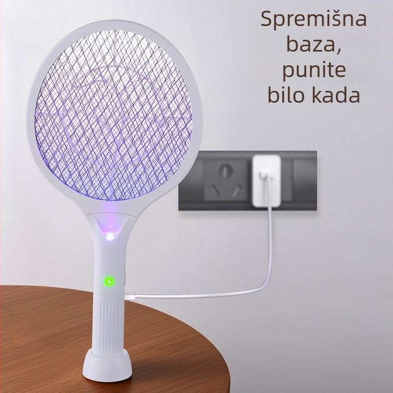 Električna lopatica za komarce, 2-u-1 UV/LED svjetlo, punjiva, vrijeme punjenja 1–3 h, 0–90° prilagodljivo, pogodna za 41–60 m²
