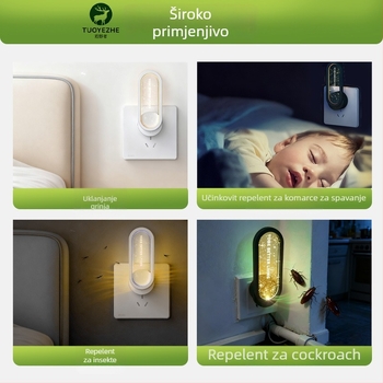 Ultrazvučni repelent protiv komaraca za majke i bebe uz noćnu lampicu — Model Ts-28, cilindrična svjetiljka, 240V