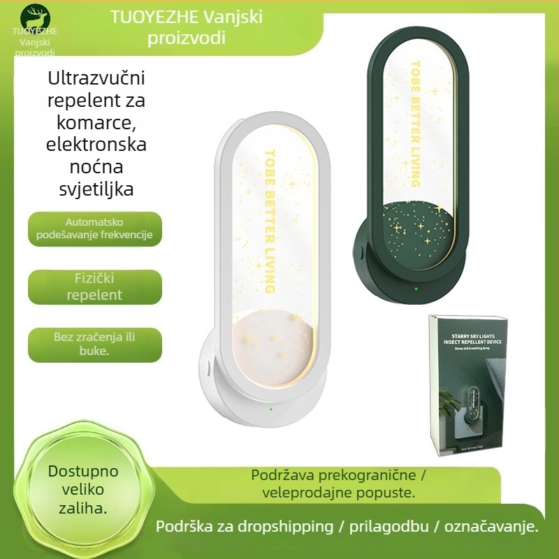 Ultrazvučni repelent protiv komaraca za majke i bebe uz noćnu lampicu — Model Ts-28, cilindrična svjetiljka, 240V