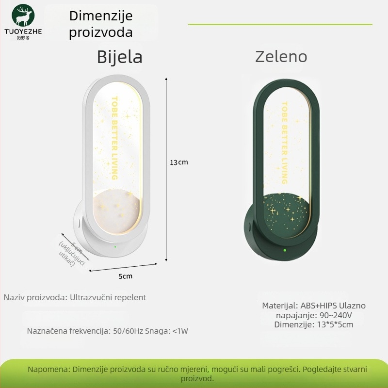 Ultrazvučni repelent protiv komaraca za majke i bebe uz noćnu lampicu — Model Ts-28, cilindrična svjetiljka, 240V