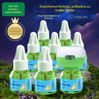 Tekući repelent protiv komaraca za bebe i obitelj – bez mirisa, siguran za trudnice; za kućne električne uređaje protiv komaraca. Model: boca; Pesticidni registracijski broj WP20180059; Toksicitet: mikrotoksičan