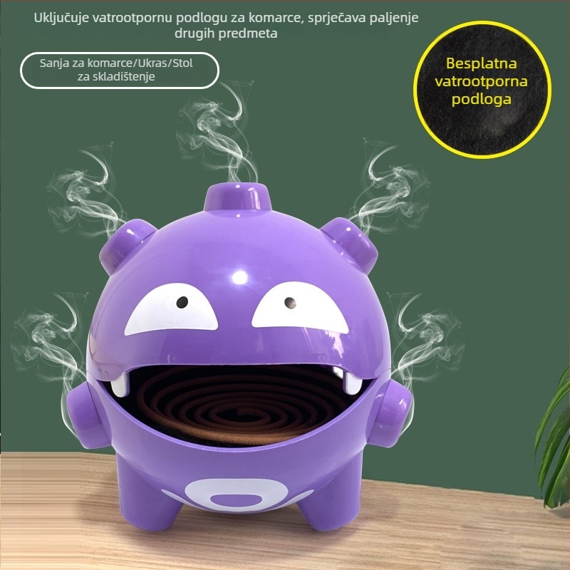 Držač za moskitnu špiralu s vjetrootporom dizajna, višekratna upotreba, karikatura figurica i kutija za pohranu