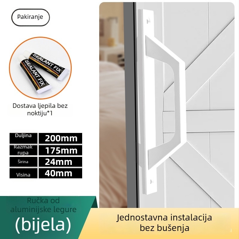 Ručka za klizna vrata od aluminijske legure, površinski montirana, za drvena vrata, prozore i staklena vrata, moderni minimalistički stil