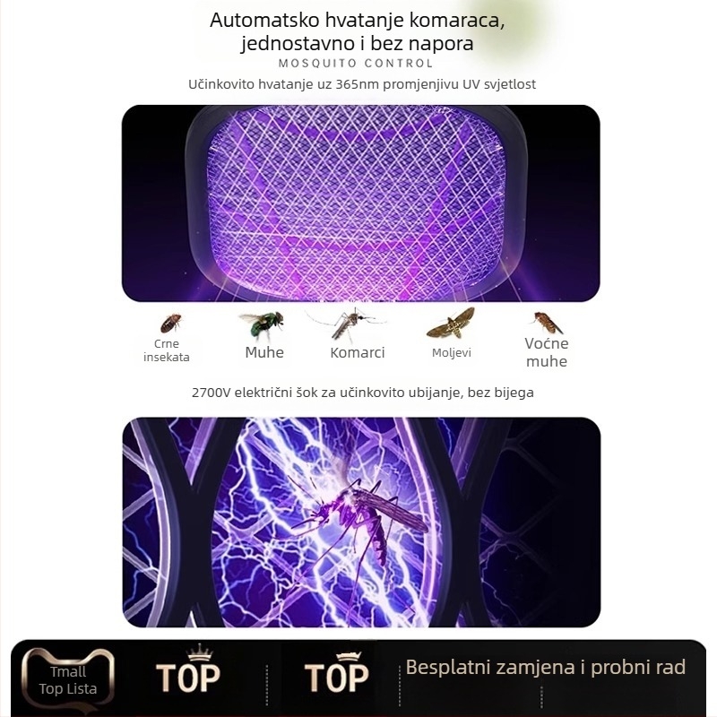 Napajani električni štap za komarce – kućna upotreba, dvostruka funkcija: zamka i lampa za uništavanje komaraca
