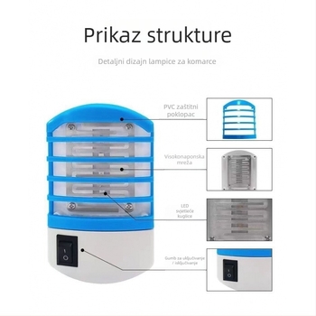 Plug-in lampa za ubijanje komaraca s plavim svjetlom i plazma atomizacijom, pokrivenost 61 m² i više, zamjenjiva baterija, nije punjiva, trajanje baterije više od 12 sati