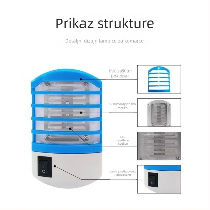 Plug-in lampa za ubijanje komaraca s plavim svjetlom i plazma atomizacijom, pokrivenost 61 m² i više, zamjenjiva baterija, nije punjiva, trajanje baterije više od 12 sati