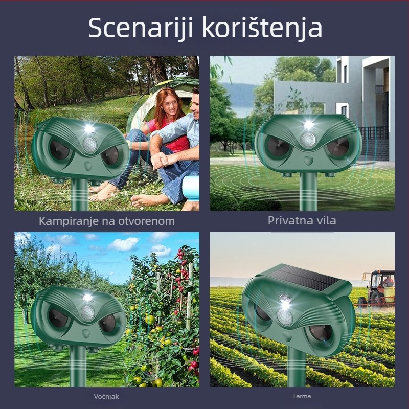 HT610 Solarni vanjski repelent za ptice, pse, miševe i insekte – Inteligentni tiho repelent protiv komaraca, 5V, 13–45 kHz, 3W, ABS kućište, punjivi