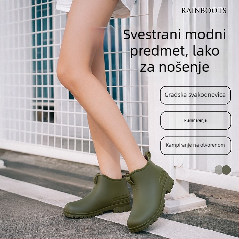 Ženske kišne čizme, PVC gornji dio, nizak cilindar, pet 1–3 cm, jednobojne, vodonepropusne