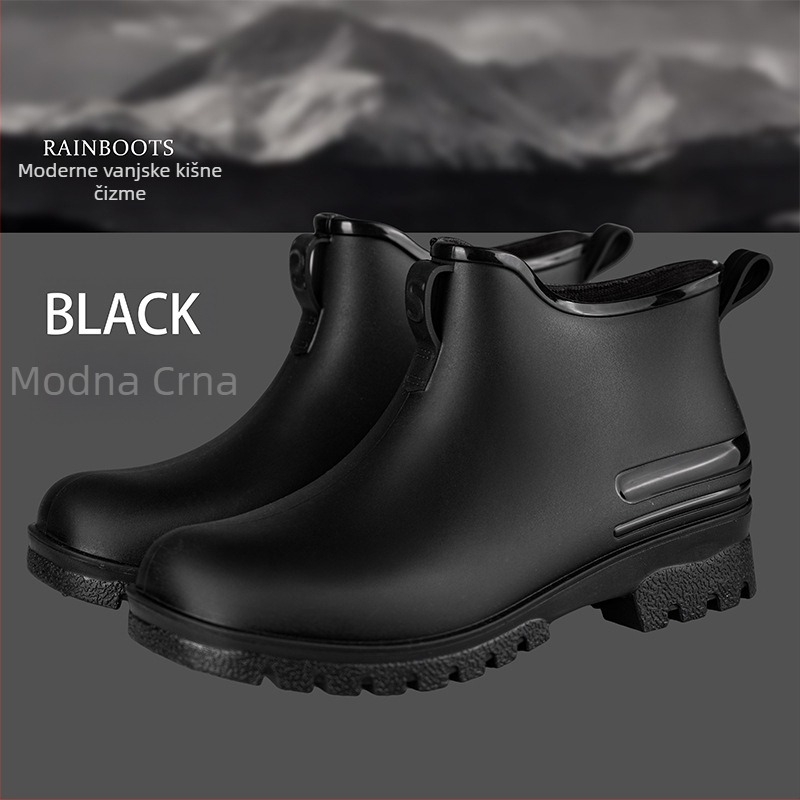 Ženske kišne čizme, PVC gornji dio, nizak cilindar, pet 1–3 cm, jednobojne, vodonepropusne