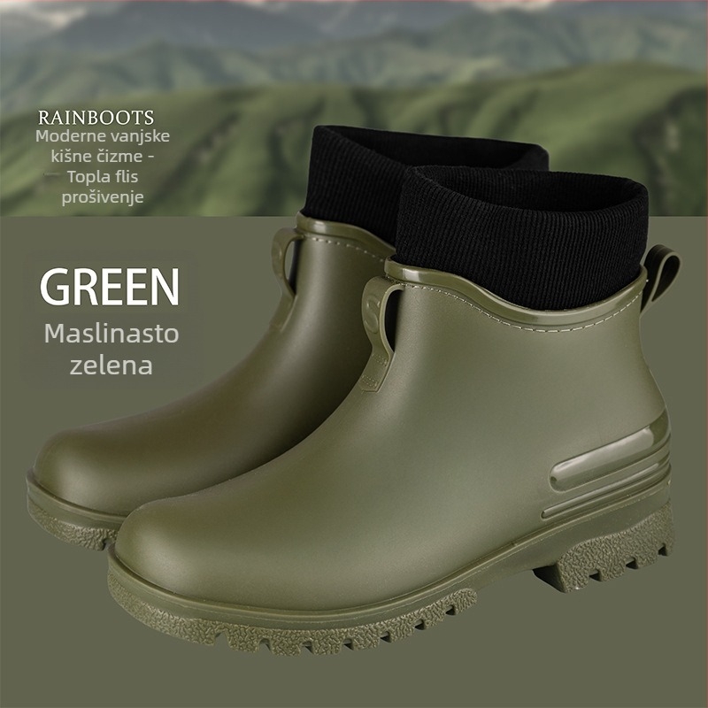 Ženske kišne čizme, PVC gornji dio, nizak cilindar, pet 1–3 cm, jednobojne, vodonepropusne