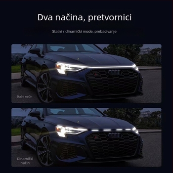 Automobilska dnevna svjetla s dvobojnim bijelo-žutim dinamičnim skeniranjem, LED vodilna traka za haubu i pokazivač (12V, 15W, 0.2A) — silikon + LED