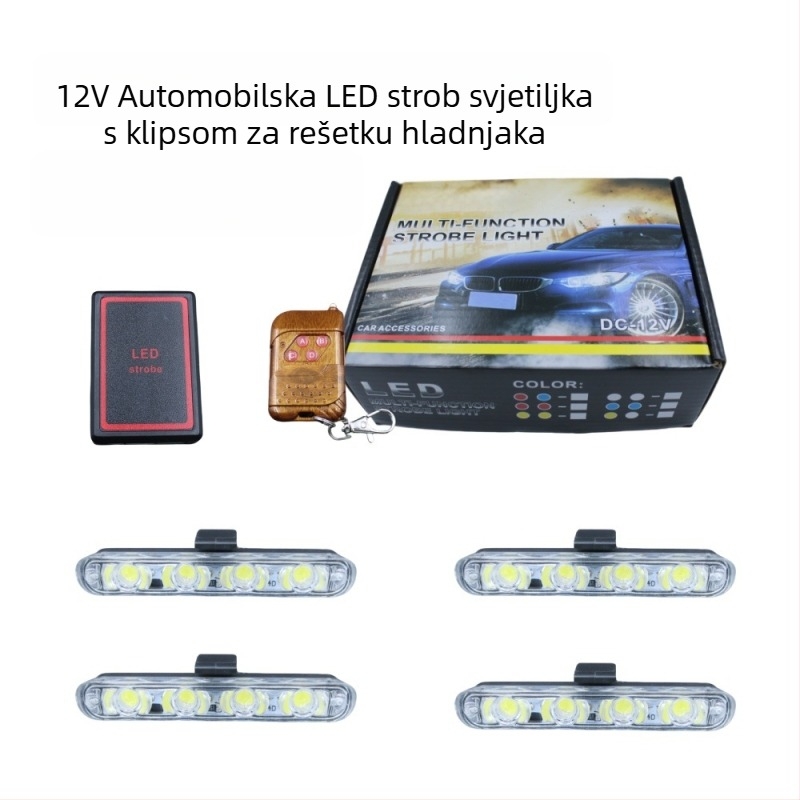 12V bežično daljinsko upravljanje – LED strob svjetlo za automobilsku rešetku, klip, 16 LED
