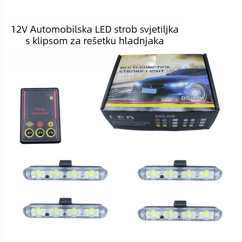 12V bežično daljinsko upravljanje – LED strob svjetlo za automobilsku rešetku, klip, 16 LED