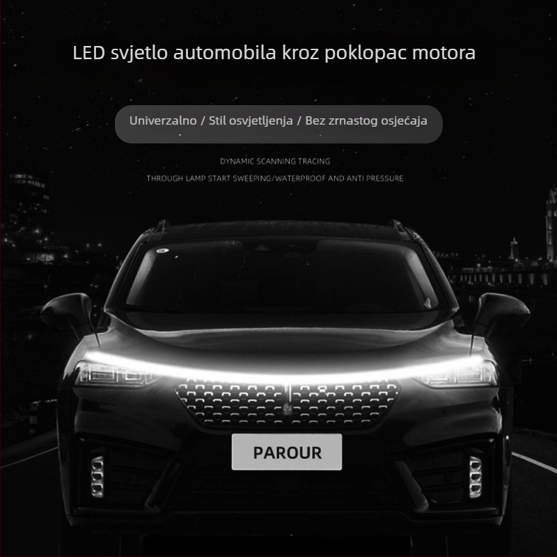 LED traka za poklop automobila s prelaznim svjetlom, dnevna svjetla za poklop, šarene ambijentalne svjetla uz aplikaciju, dekorativno osvjetljenje
