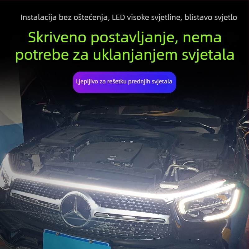 LED traka za poklop automobila s prelaznim svjetlom, dnevna svjetla za poklop, šarene ambijentalne svjetla uz aplikaciju, dekorativno osvjetljenje