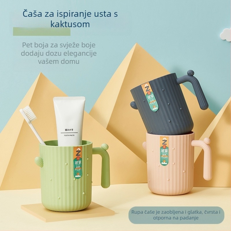 Čašica za ispiranje usta s dizajnom kaktusa, PP plast, okrugla jednoslojna čaša s držalom, otporna na visoke temperature, 62 g