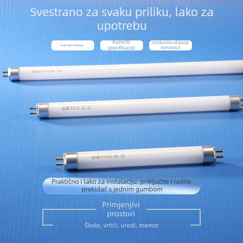 T8 UV lampa za komarce, ravna cijev, 220V, 10W/15W/20W, 1000K temperatura boje