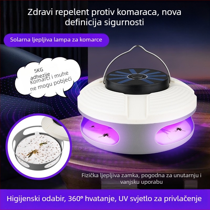 Ljepljiva lampa za komarce - solarna, UV-A svjetlo, za unutarnju i vanjsku upotrebu, pokriće do 10 m², trajanje baterije 8–12 sati