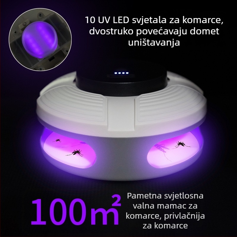 Ljepljiva lampa za komarce - solarna, UV-A svjetlo, za unutarnju i vanjsku upotrebu, pokriće do 10 m², trajanje baterije 8–12 sati