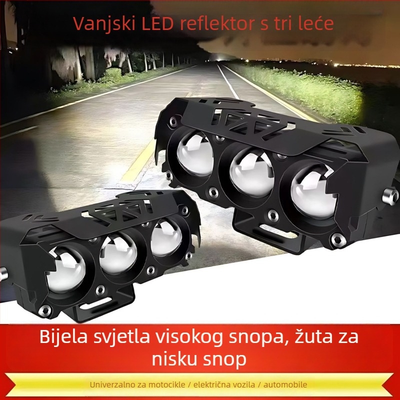 Motociklistična LED svjetiljka s projektorskom lećom, vanjski LED spot s tri LED diode, 20W, 800 lm, IP67, 8-85V