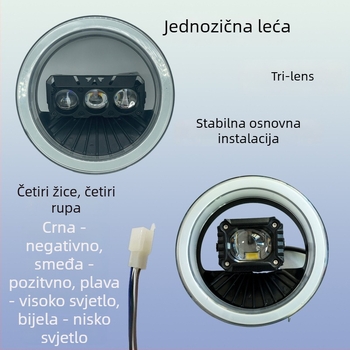 Motocikl LED far sa tri leće — aluminijsko kućište, 20W, 9–30V, 6000 lm, IP67