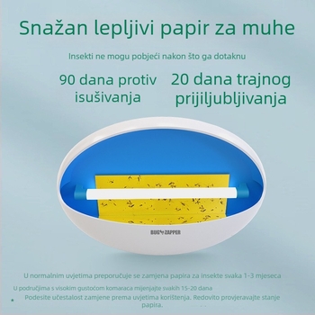 Ljepljiva lampa za ubijanje komaraca s LED svjetlom u valovima, pogodna za 31–40 m², napajanje izravno iz utičnice, ABS kućište, netoksična