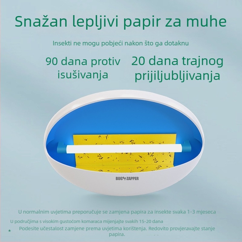 Ljepljiva lampa za ubijanje komaraca s LED svjetlom u valovima, pogodna za 31–40 m², napajanje izravno iz utičnice, ABS kućište, netoksična