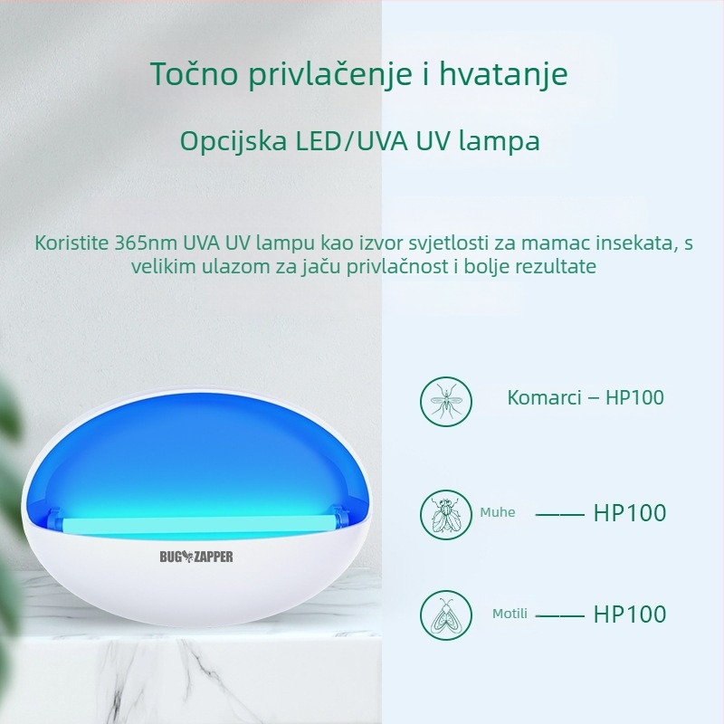 Ljepljiva lampa za ubijanje komaraca s LED svjetlom u valovima, pogodna za 31–40 m², napajanje izravno iz utičnice, ABS kućište, netoksična