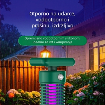 Vanjska solarna lampa za uništavanje komaraca električnim šokom, UV svjetlo, izlaz 2000V, pokrivenost 100 m² ili više, punjiva litijeva baterija
