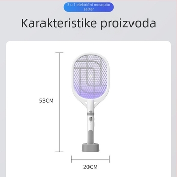 Električna lampa za ubijanje komaraca s ugrađenom baterijom 501-800 mAh, UV svjetlo, 2-u-1 ručno/stativno, pogodna za područje do 10 m²