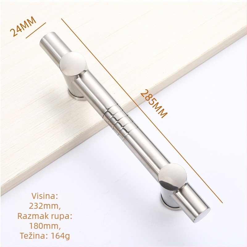 Drška za vrata od nehrđajućeg čelika za staklena vrata, dvostruka, model 024, polirani završetak, moderni minimalistički stil.