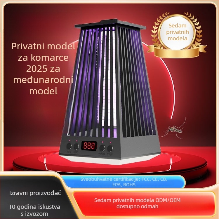 Lampa za ubijanje komaraca s ugrađenom baterijom, LED osvjetljenje, pokrivenost do 10 m², punjenje 1 sat, trajanje baterije 6–8 sati