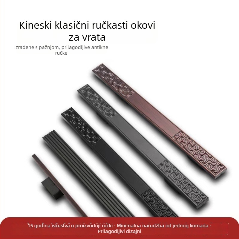 Katanac za vrata od aluminijske legure, dutna antička gravura, novi kineski stil, hotelska staklena vrata, model Jh-d045, ugradnja na sredini ploče, oblik štapa, podesiv razmak rupa