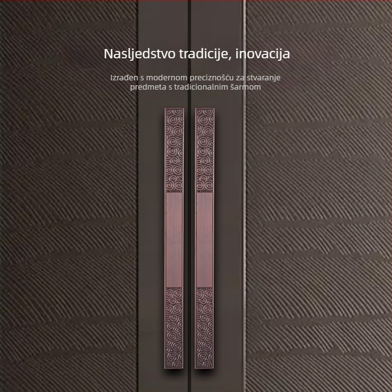 Katanac za vrata od aluminijske legure, dutna antička gravura, novi kineski stil, hotelska staklena vrata, model Jh-d045, ugradnja na sredini ploče, oblik štapa, podesiv razmak rupa