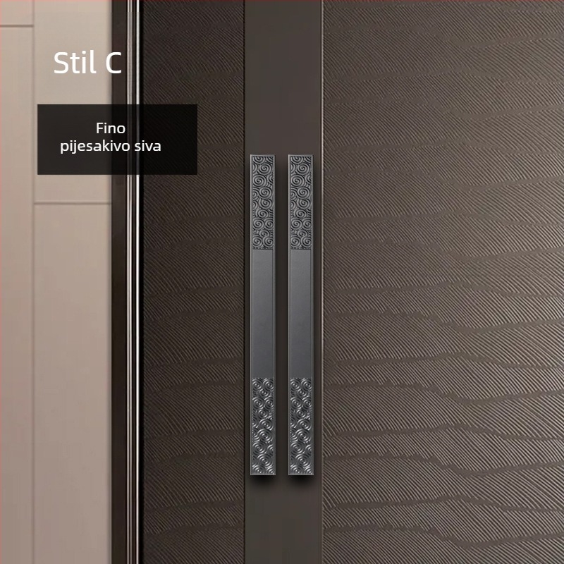 Katanac za vrata od aluminijske legure, dutna antička gravura, novi kineski stil, hotelska staklena vrata, model Jh-d045, ugradnja na sredini ploče, oblik štapa, podesiv razmak rupa