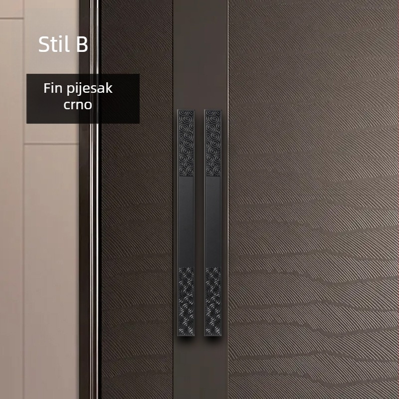 Katanac za vrata od aluminijske legure, dutna antička gravura, novi kineski stil, hotelska staklena vrata, model Jh-d045, ugradnja na sredini ploče, oblik štapa, podesiv razmak rupa