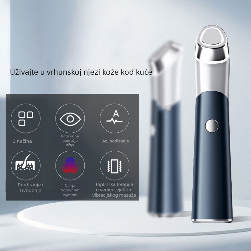 Masirački instrument za oči i lice s EMS trobojnim svjetlom – pomlađivanje kože, posvjetljenje; IPX4 vodootporan, ugrađena baterija 1000–1200 mAh