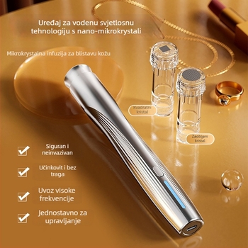 Ručni beauty uređaj s mikro kristalnom vodom i svjetlom za infuziju esencija, protiv bora i obnove kože, prenosiv, 4 brzine, ugrađena baterija 500–800 mAh, IPX0